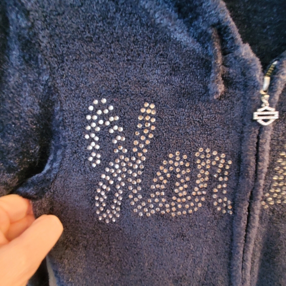 Harley-Davidson Velour Hoodie Size M/L Black with Golden Stones - Picture 3 of 8